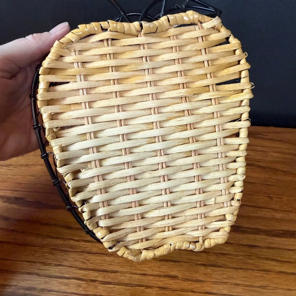 Vintage Apple Wire Rattan Nesting Baskets Set of 2 Black Farmhouse Decor 4378